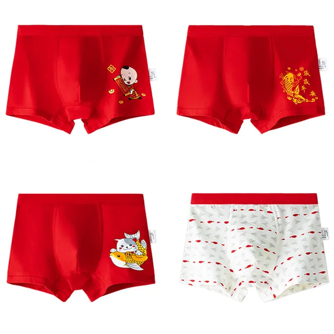 Red Boys Boxer Underwear Boxer Christmas Gift Kids Cotton Boy Underpanties Boys Clothes for 3 4 6 8 10 12 14 Years Old OKU203034