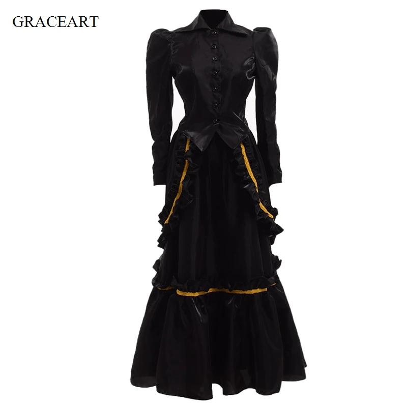 Women Gothic Victorian Vampire Lolita Ball Gown Steampunk Retro Industrial Age Dress