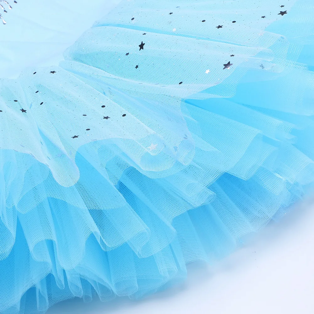 BAOHULU Girls Butterflies Ballet Dress Sky Blue White Tulle Dance Costumes Butterfly Cuff Girls Dancer Performance Dance Wear