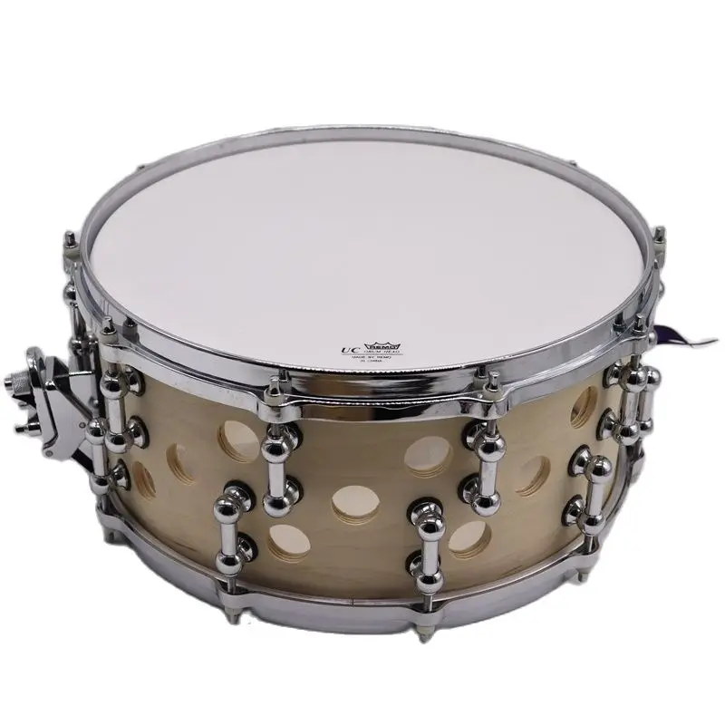 14 Inch X 6.5 Inch Birch Wood Snare Drum Natural Color Body with Hole with 1 Pair 5A Maple Drum Stick 1 Piece Drum Screw Spanner