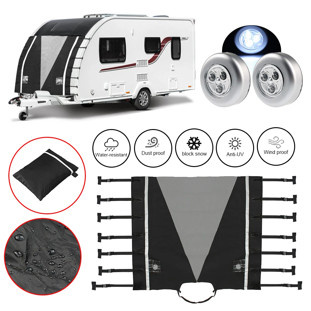 Waterproof RV Caravan Towing Cover Universal Motorhome Protective Front Cover With LED Lights Dustproof Auto RV Accessories