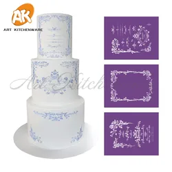 3pcs Rose Soft Mesh Stencil Lace Cake Stencil Set Cake Decorating Tools Fabric Cake Stencils for Cake Mould Fondant Tools MST-09