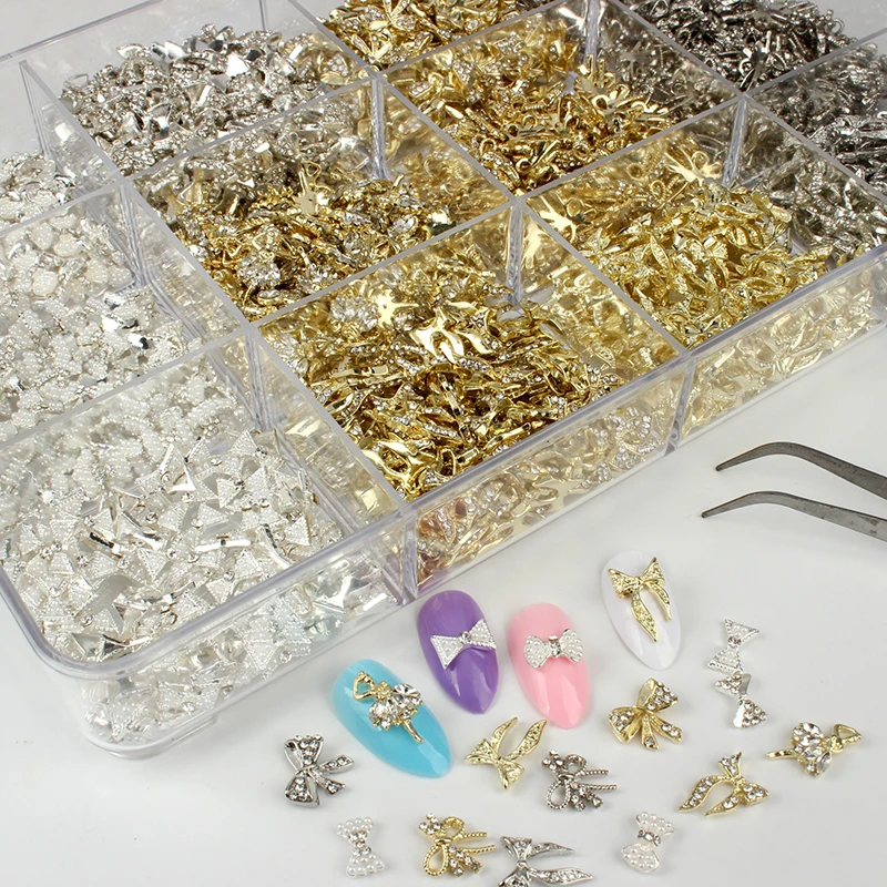 20Pcs Fashion Lichtmetalen Bow Nail Art Decorations Goud Zilver 3D Charm Strikjes Nail Sieraden Voor Diy Manicure Decoratie accessoires