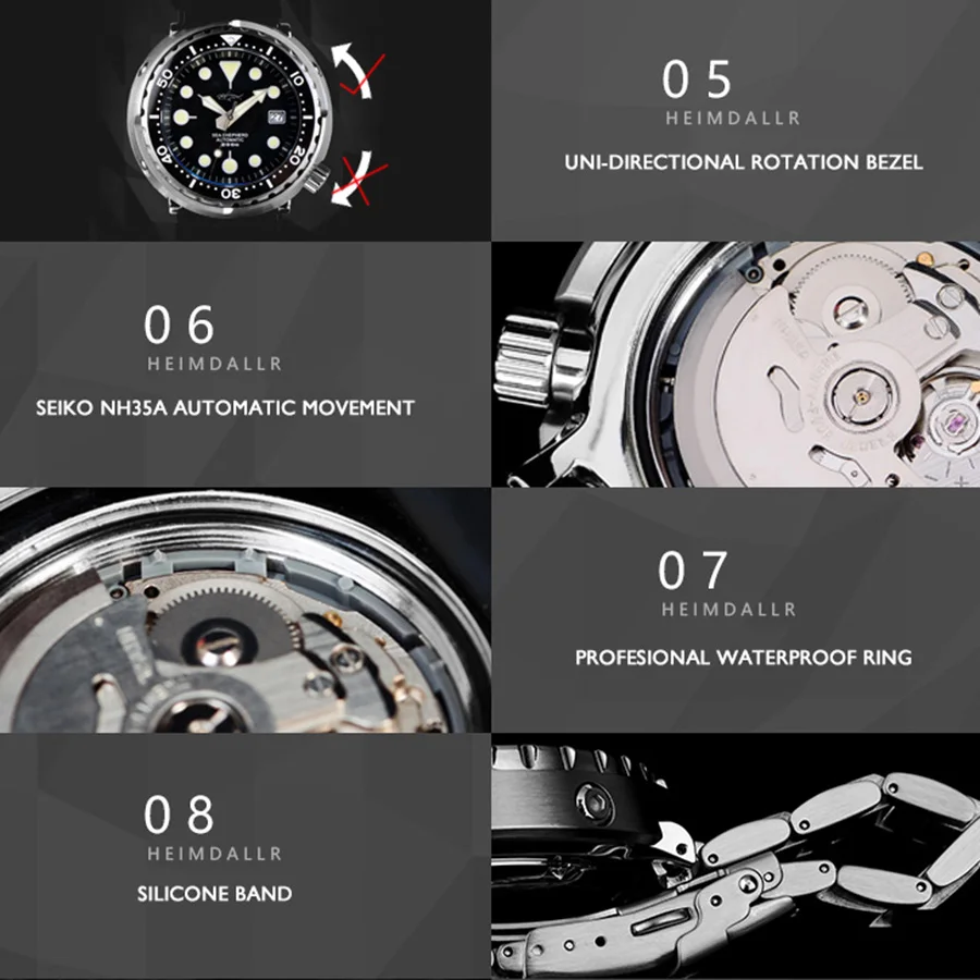 200m waterproof watch men,mens sport dive wrist watches HEIMDALLR luxury brand automatic mechanical wristwatch military relogio
