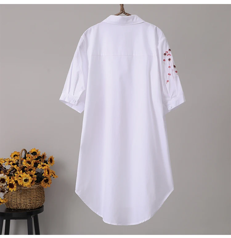 Blusa holgada de manga corta con bordado de flores para primavera y verano, camisa elegante de algodón 2021, estilo étnico, 100%