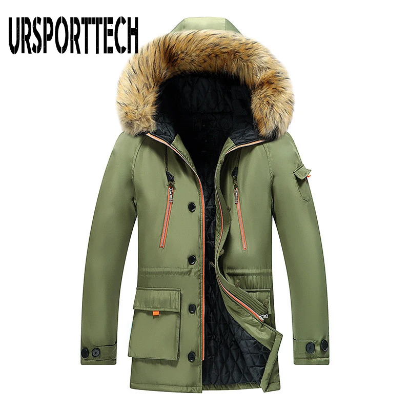 Winter Jacket Men Cotton Padded Parka Man Winter Coat Artificial Fur Big Pockets Medium-long Thick Warm Parkas Snowjackets 8XL