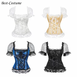 Corset victorien pour femme, chemisier princesse rose, dentelle blanche, corset Lolita, bustier à manches courtes, grande taille