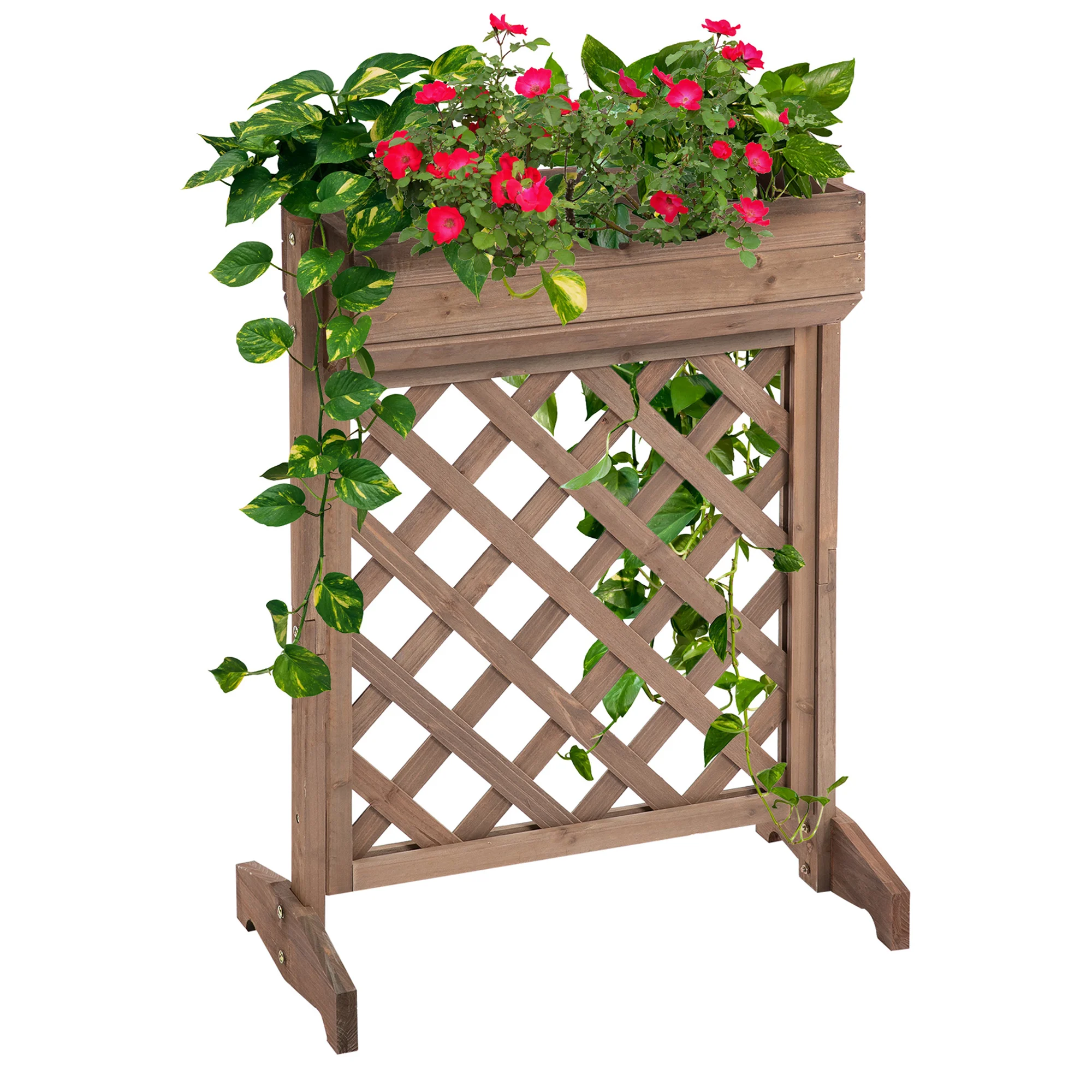 Outsunny solid wood lattice planter flower stand plant climbing floor balcony Patio 68x30x85,5 cm Brown