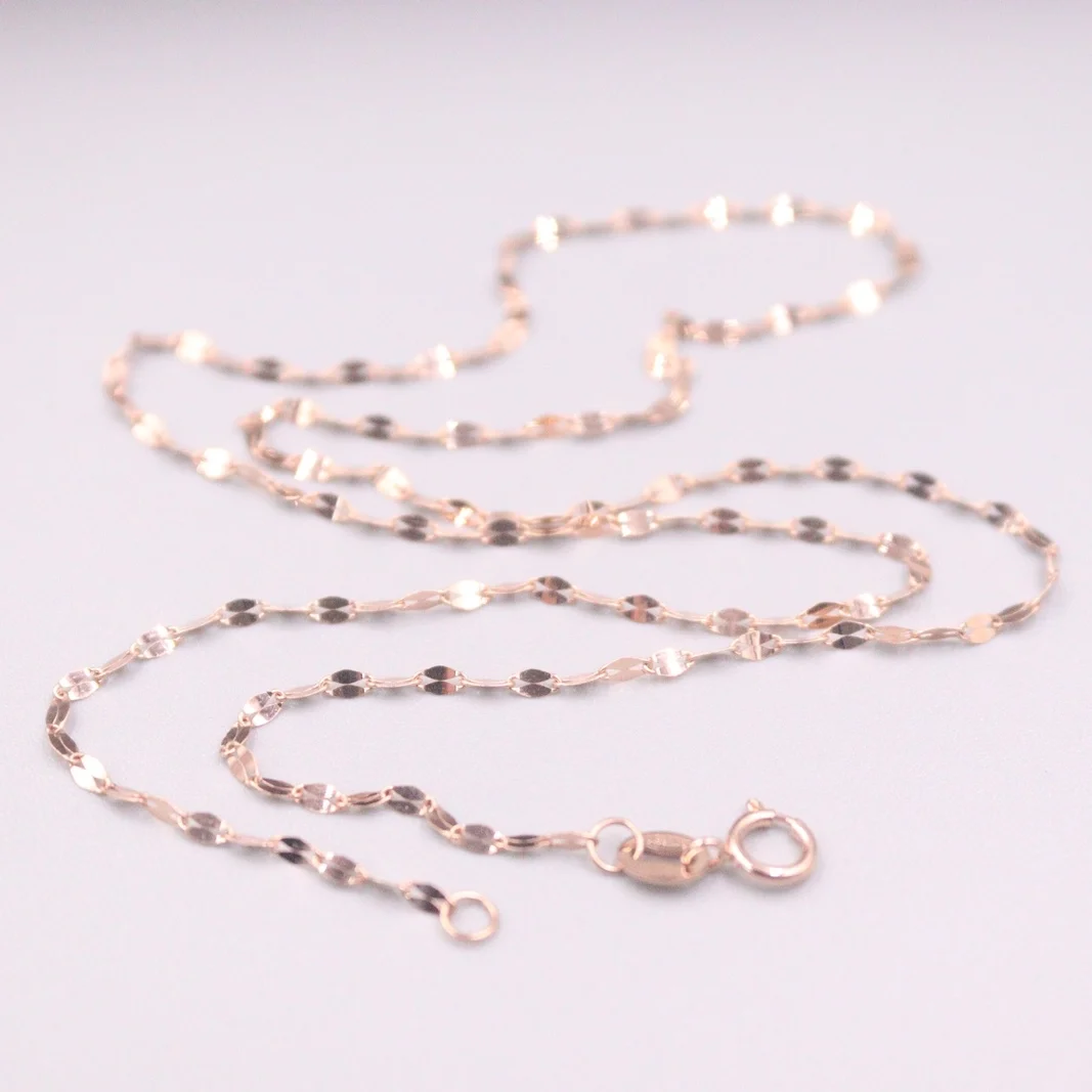 Au750 Real 18K Rose Gold Chain Neckalce For Women Female 1.8mm Lip-shaped Chain Link Choker Necklace 16.5''L Gift