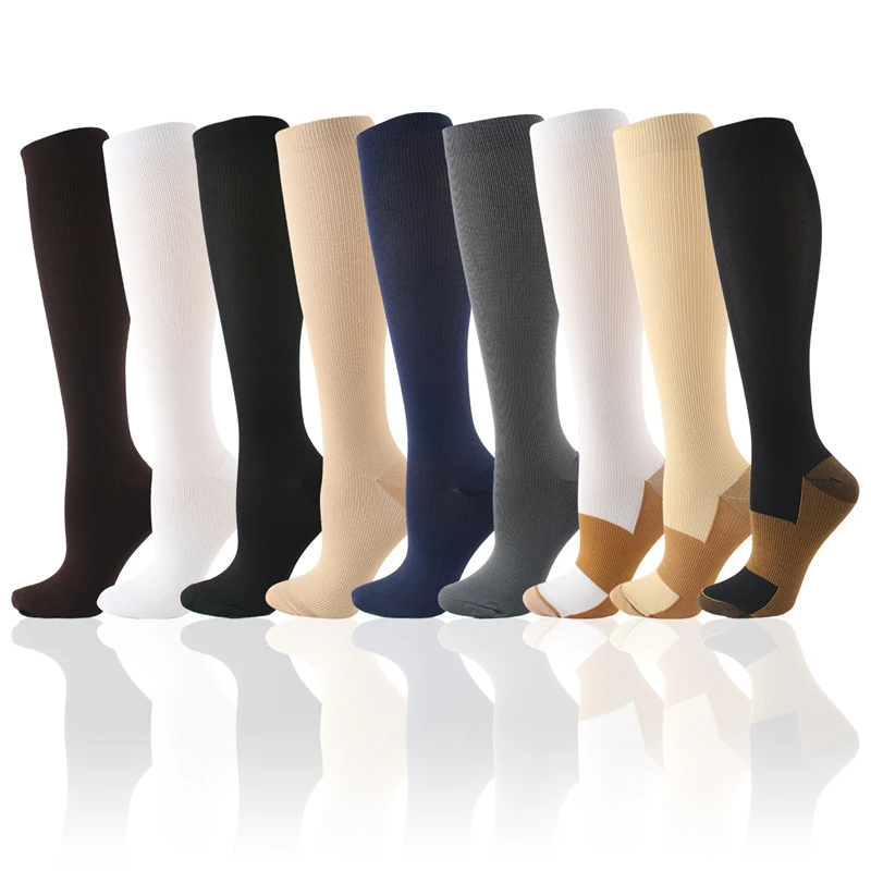 Varicose Vein Leg Relief Pain Knee Socks Pressure Compression Stockings Unisex Solid Color Thigh High Socks Nylon Long Socks New