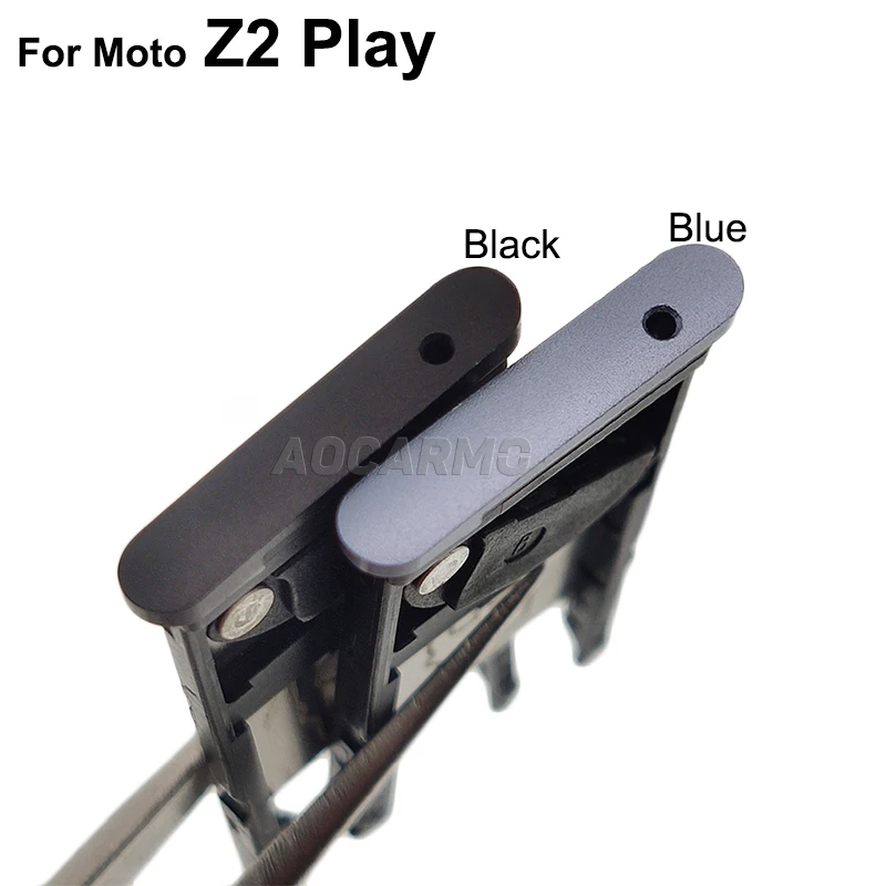 Aocarmo Zwart/Blauw Nano Sim Card Tray Microsd Slot Houder Voor Motorola Moto Z2 Play Vervanging Onderdelen