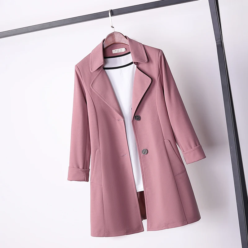 Women's Trench Coat New 2022 Spring Autumn Jacket Mid-Length Black Blue Outerwear Tops Loose Casual Blazer Female 4XL W285