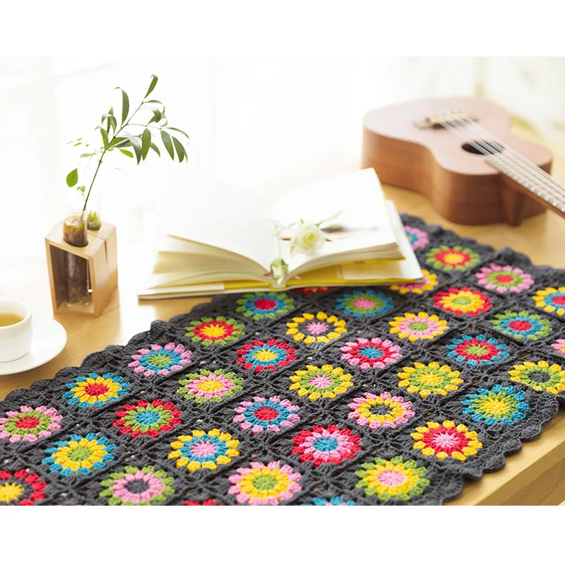 Susan's Family Crochet Afghan Blanket Kit Materials Package DIY ]Crochet Blanket Cushion Felt Bay Window Blanket Granny Square