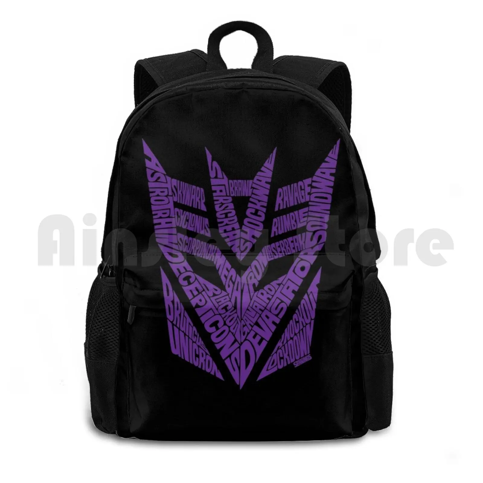 Decepticons Purple Outdoor Hiking Backpack Waterproof Camping Travel Autobots Decepticons Comics Typography Seanings Movie Show