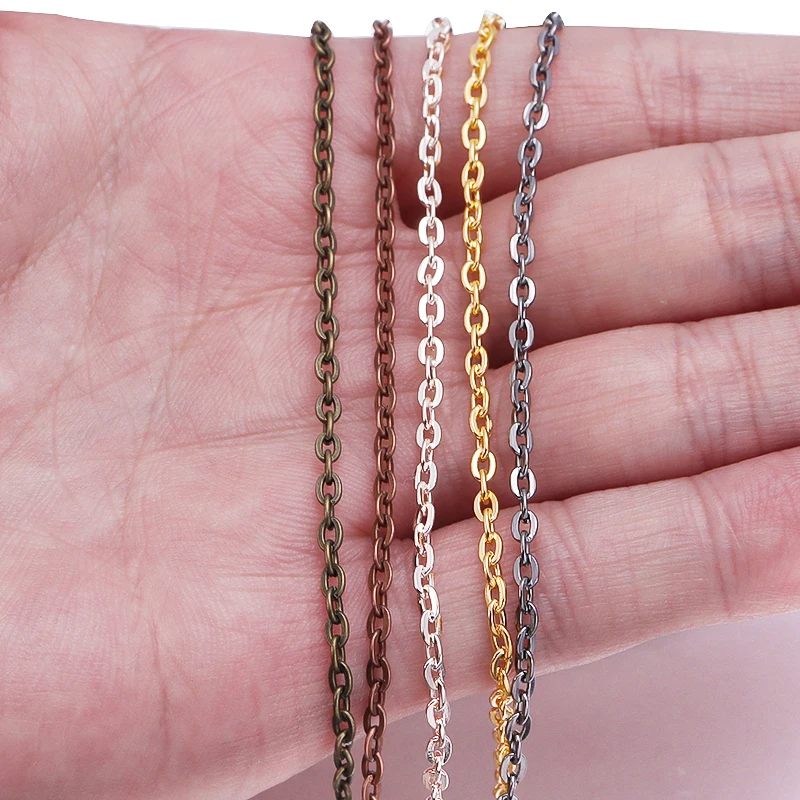 3 Meter/lot Metal Flat Chains Kit Bulk Necklace Components Gold Silver Color Open Link Chain For Diy Jewelry Making