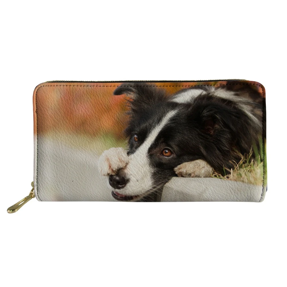 

WHEREISART 3D Border Collie Animal Printed Women Clutch Purse Long Wallet Female Custom Card Holder Leather Organizer Carteira