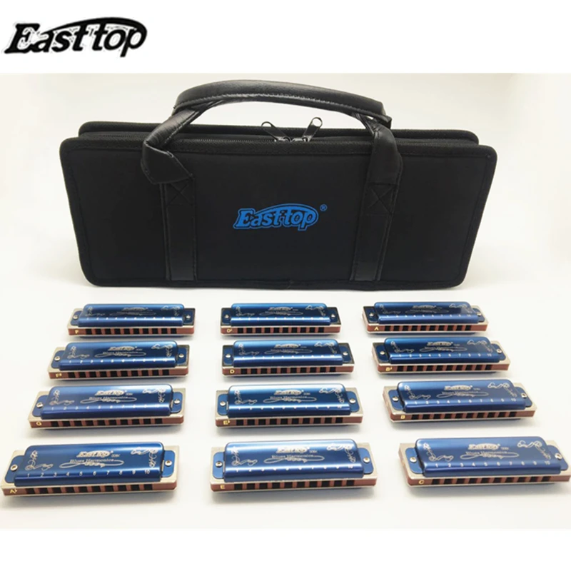 EASTTOP Harmonica T008K-12 keys 10-Hole Diatonic Blues Harmonica, Key of C, High-Quality for Beginners and Professional Grade