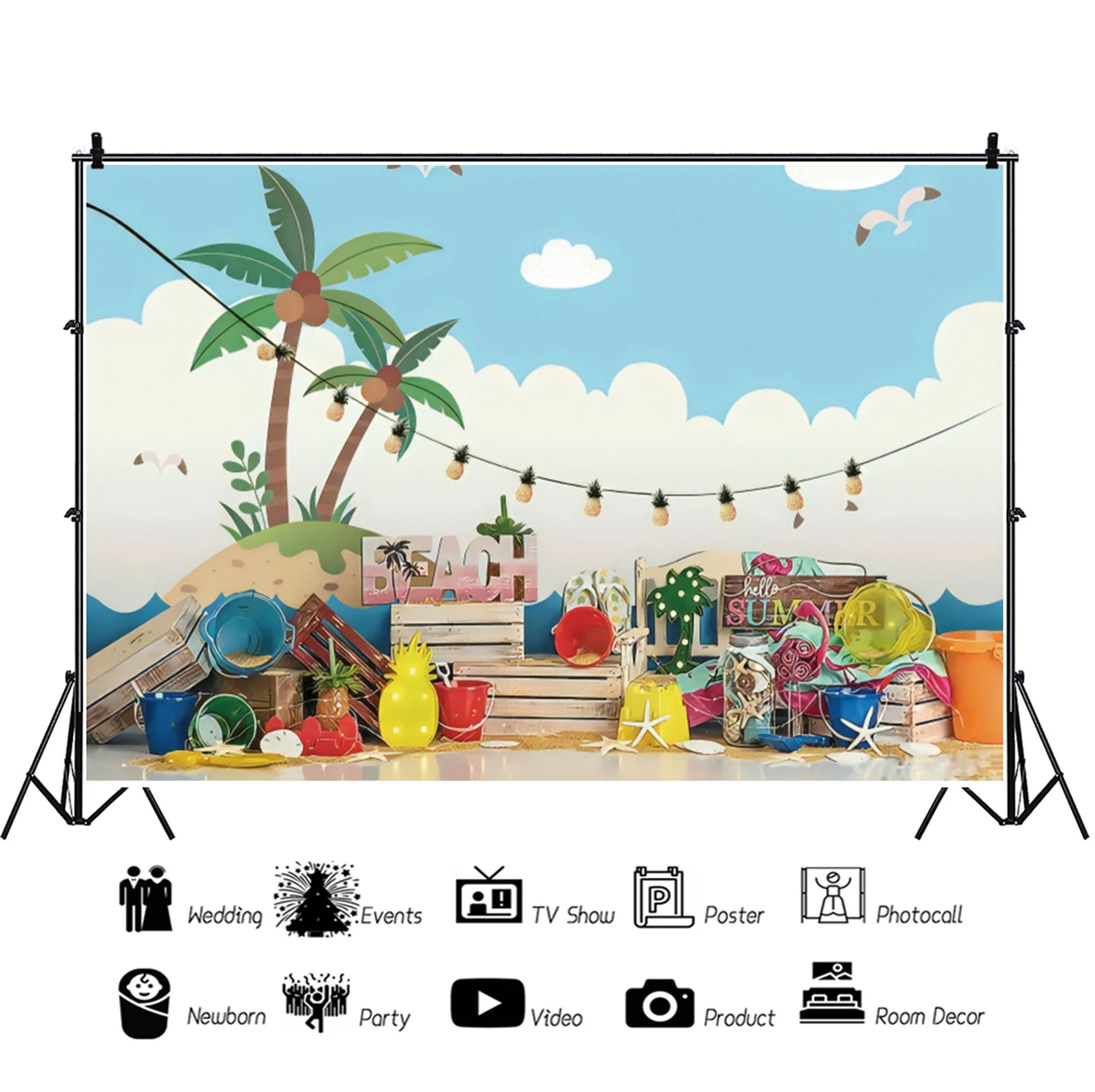 Фон для студийной фотосъемки с изображением летних пляжных игрушек