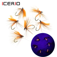 ICERIO-señuelos de pesca con mosca de trucha, Lumo de ala naranja, cuerpo naranja, moscas húmedas, #12, 6 piezas, 10 piezas, 20 piezas