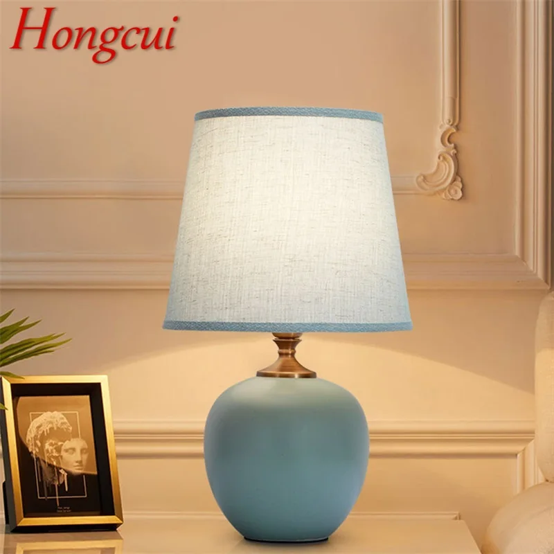 Hongcui-lámpara de mesa con atenuador táctil, luz de escritorio de cerámica moderna, decorativa para el dormitorio del hogar