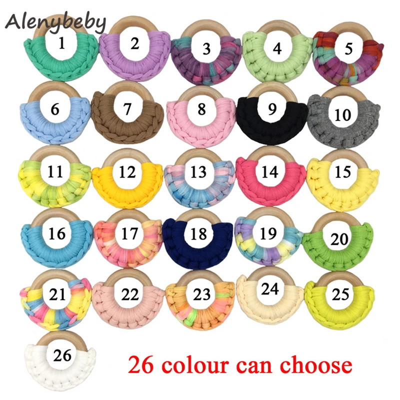 

26pcs Wood Ring Teether Baby Teething 5cm(1.97'') Crochet Ring Toy Natural Maple Cotton Wooden Ring Charms Chunky Ring Teether