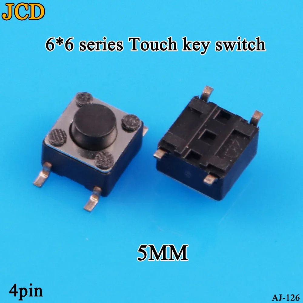 JCD-SMD触覚押しボタンマイクロスイッチ、自己リセットスイッチ、6x6x4.5mm、6x6x5mm、6.5mm、7mm、6x6、4ピン、1個