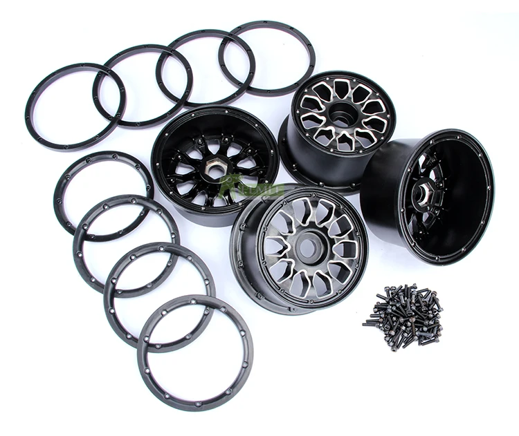 Lega di CNC Anteriore Posteriore Ruote Hub Kit con Beadlocks Anello Set Fit per 1/5 RICAMBI HPI ROFUN ROVAN KM BAJA 5B SS 5T Giocattoli di RC AUTO