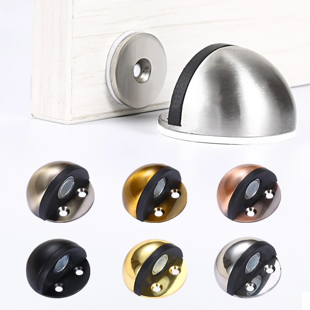 2024 Stainless Steel Rubber Door Stoppers Dual No Punching Floor Bumper Nail Free Safety Wedge Wall Door Holder Wall Protector