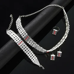 Silver Color Ethiopian Chokers Necklace Earrings Ring Bracelet Eritrea Habesha Wedding Set