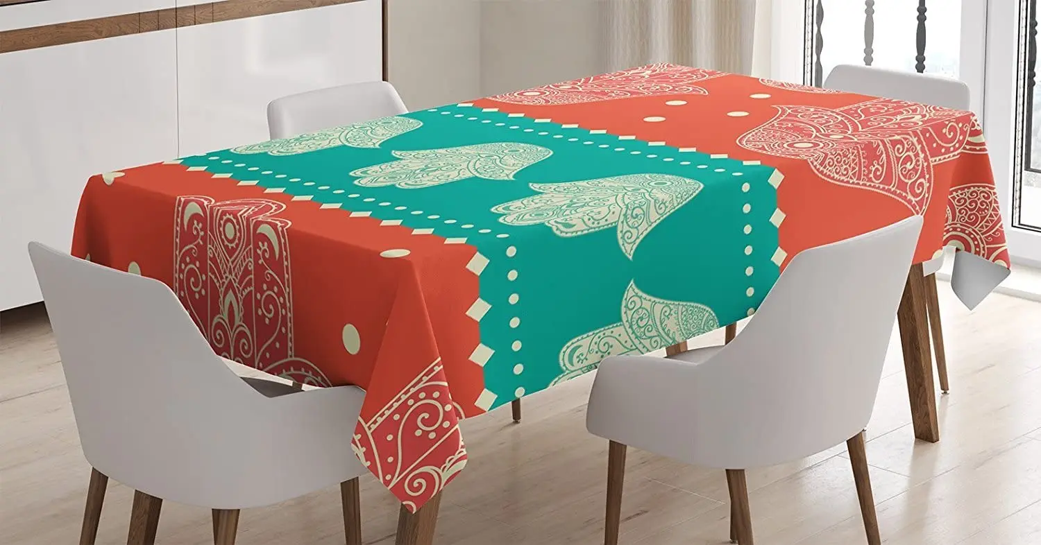 Bohemian Style Inspirational Boho Hamsa Hand Illustration Pattern Mandala Art Custom Table Cover