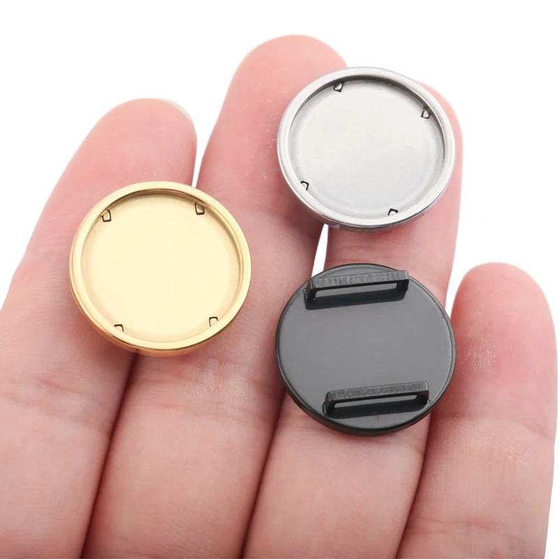 5pcs Stainless Steel Flat Leather Round Slider Beads 20mm Cabochon Base Bezel Trays Settings Bracelet Spacers Diy Jewelry Making