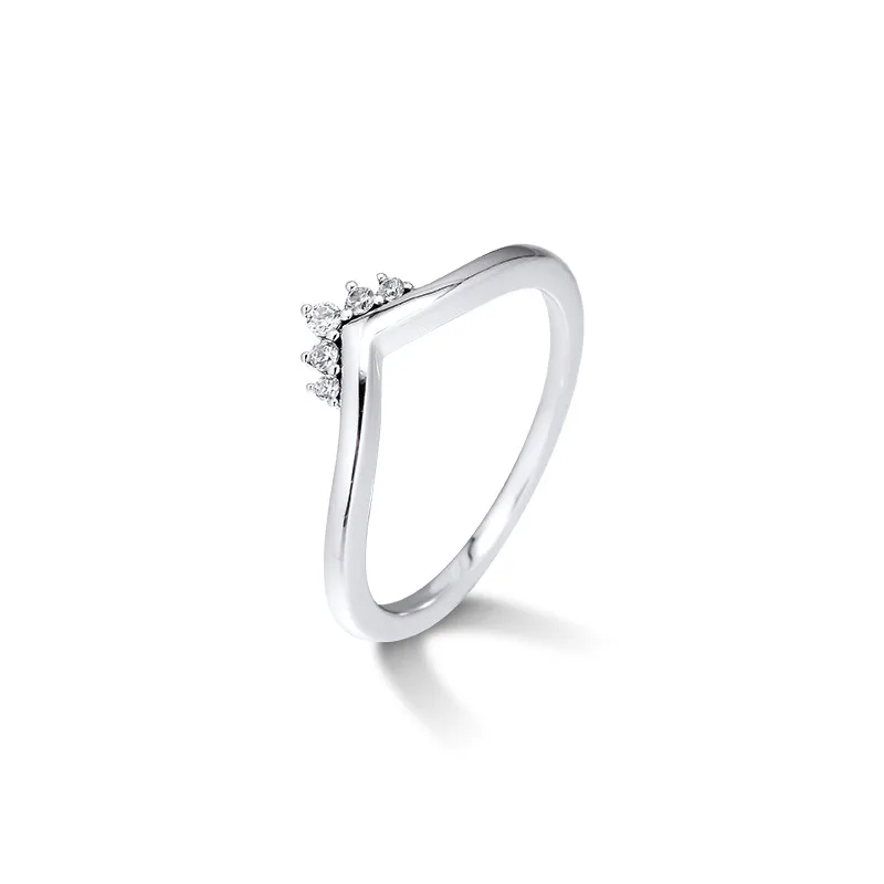 

Tiara Wishbone Rings 925 Sterling Silver Rings Jewelry 2019 New Princess Crown Shape Rings for Women Crystal Jewelry Girl Rings