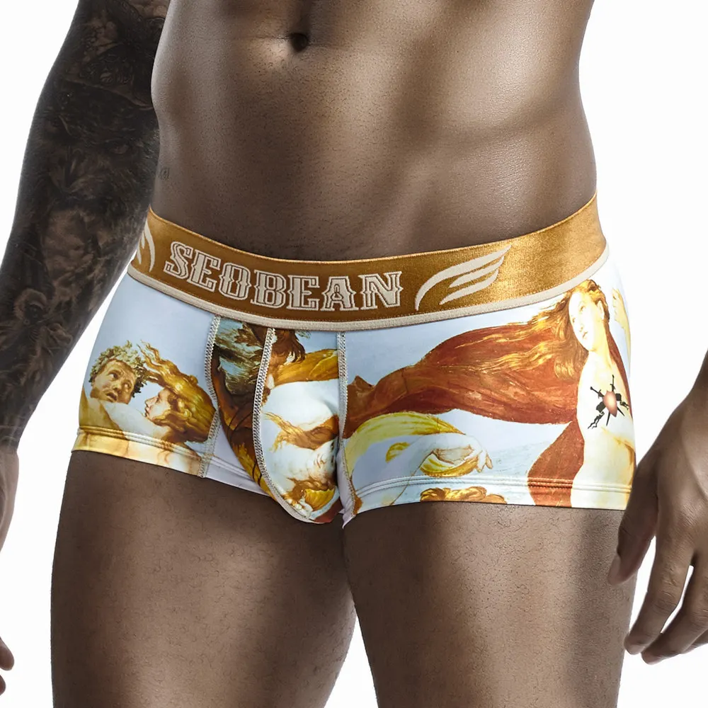 SEOBEAN Printed Men\'s Underwear Boxers Sexy Low Waist Underpants Men Boxer Shorts