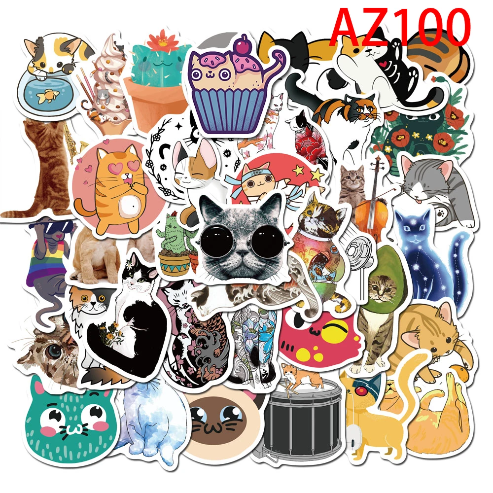 10/30/50pcs Cute Cats Animal Graffiti Stickers Cartoon Decals Kids Toy DIY Diary Suitcase Scrapbook Phone Laptop Bike Sticker