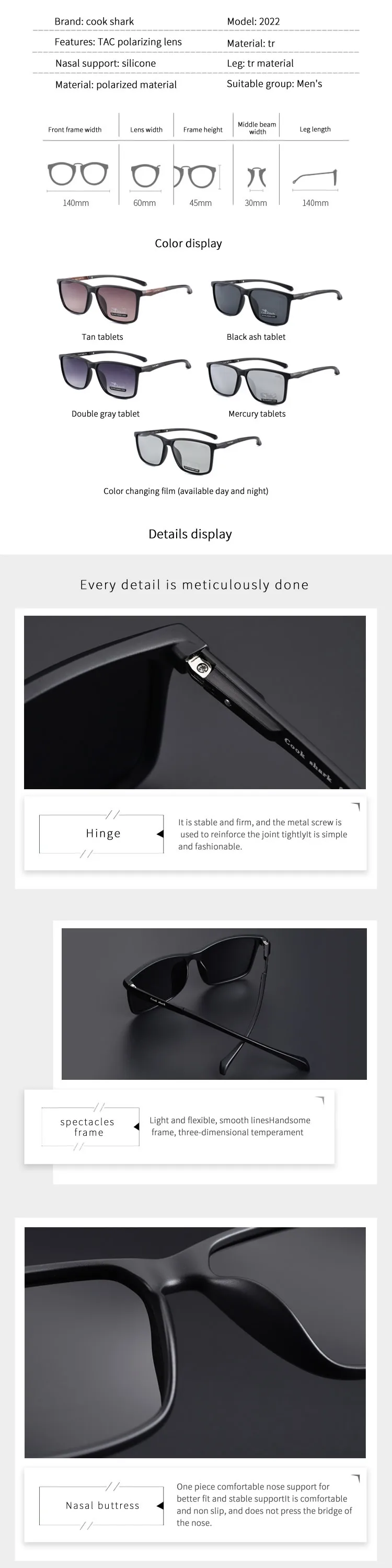 Kochen Shark Polarisierte Sonnenbrille männer Fahren Fahrer Gläser Männer der Trend UV Schutz Sonnenbrille – Detail 4