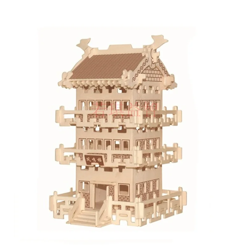 

candice guo 3D wooden puzzle DIY toy hand work woodcraft architecture kit building feng ming lou house birthday Christmas gift