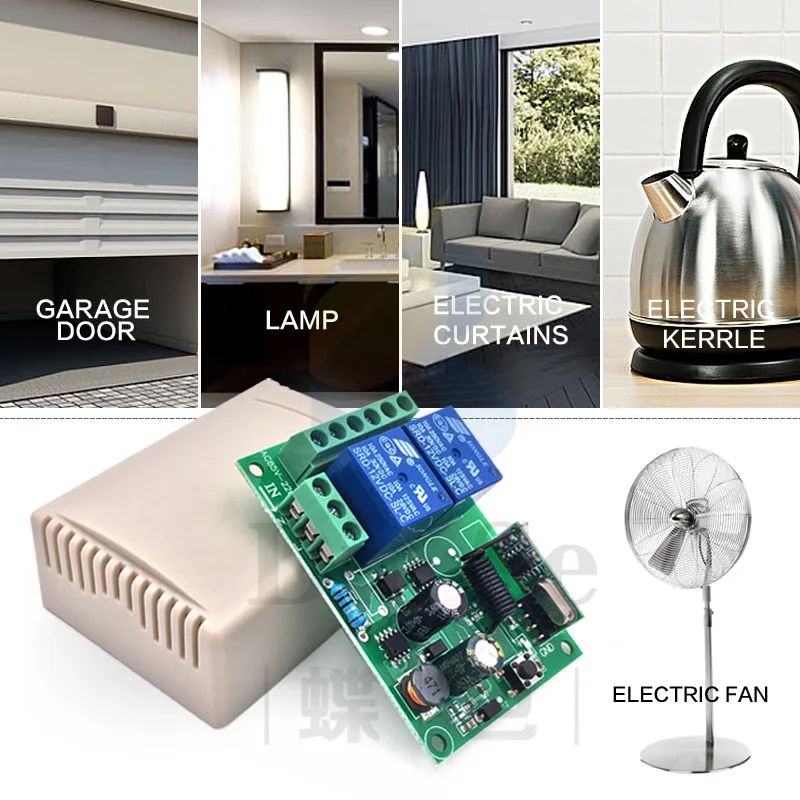 433MHz Universal RF Remote Control Switch 110V 220V 2CH RF Relay Receiver and Transmitter for Universal Garage and Gate Control