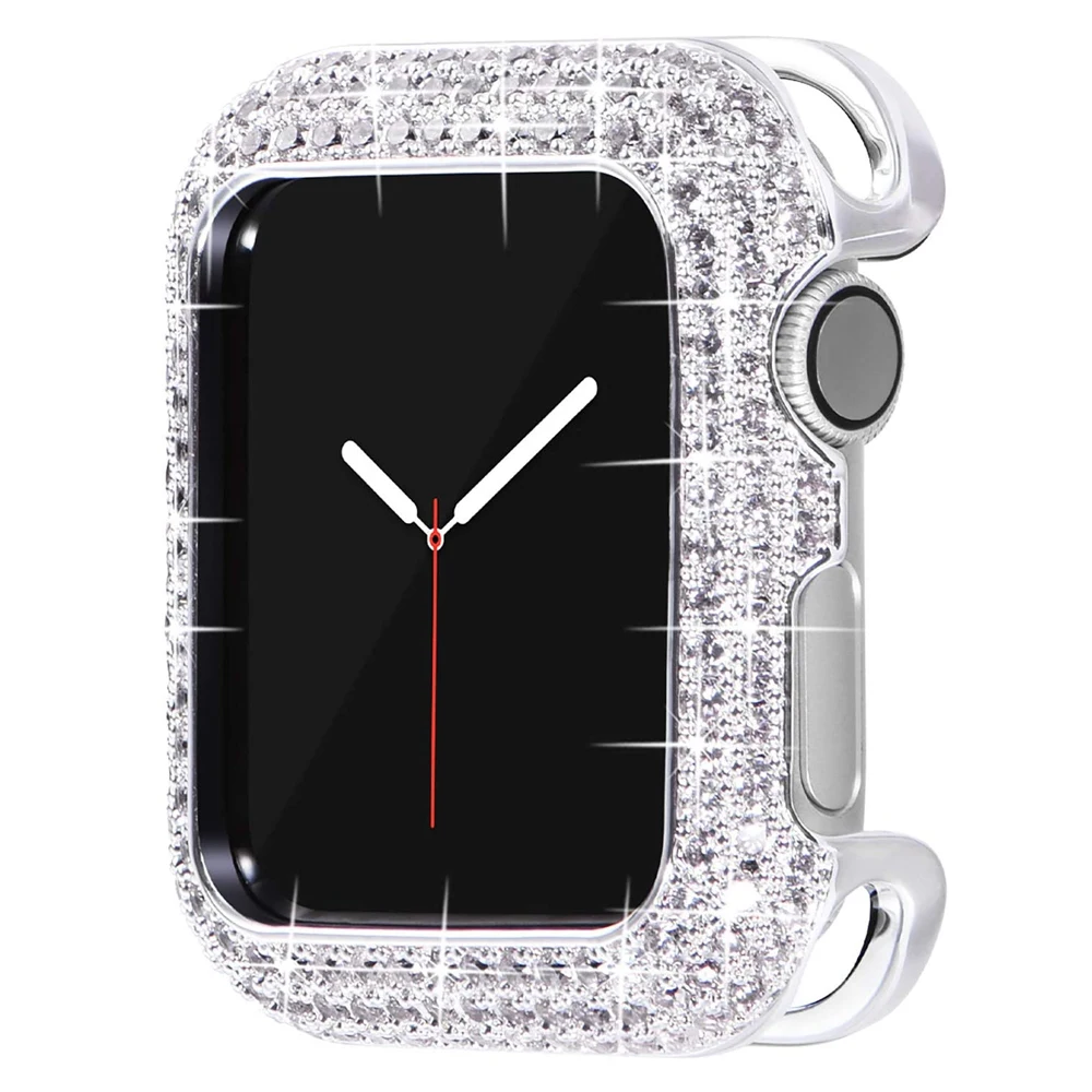 Apple watchケース用の金属フレーム,40mm,44mm,iwatch 3,4,5,6 se,女性と女の子のための豪華な光沢のあるジルコニア
