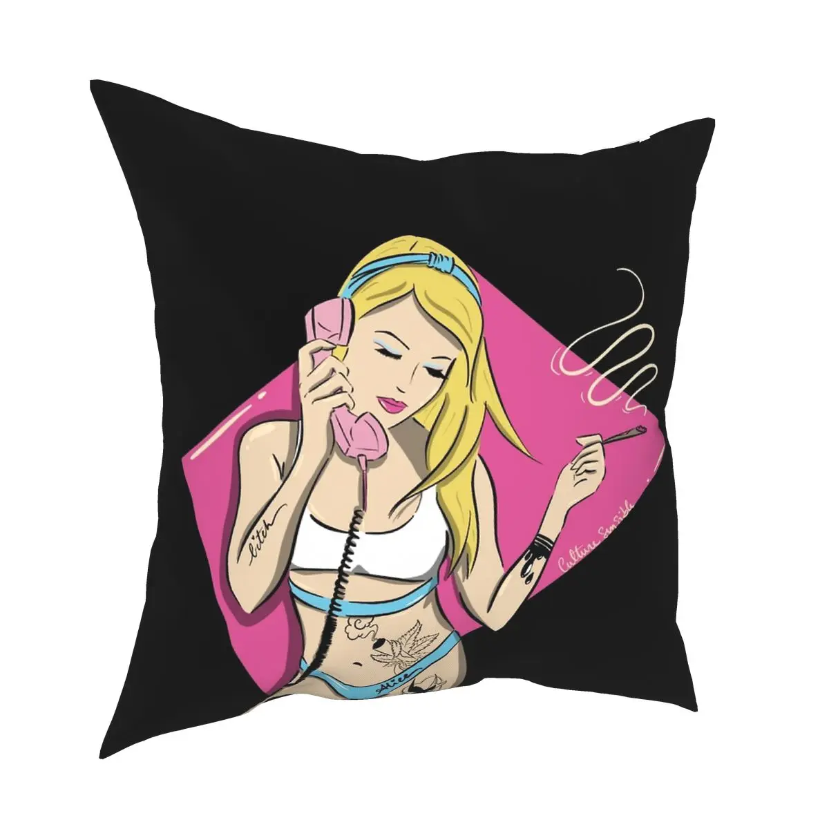 Pin Up Pink Phone Square Pillowcase Pattern Decor Pillow Case Bed Cushion Case 18