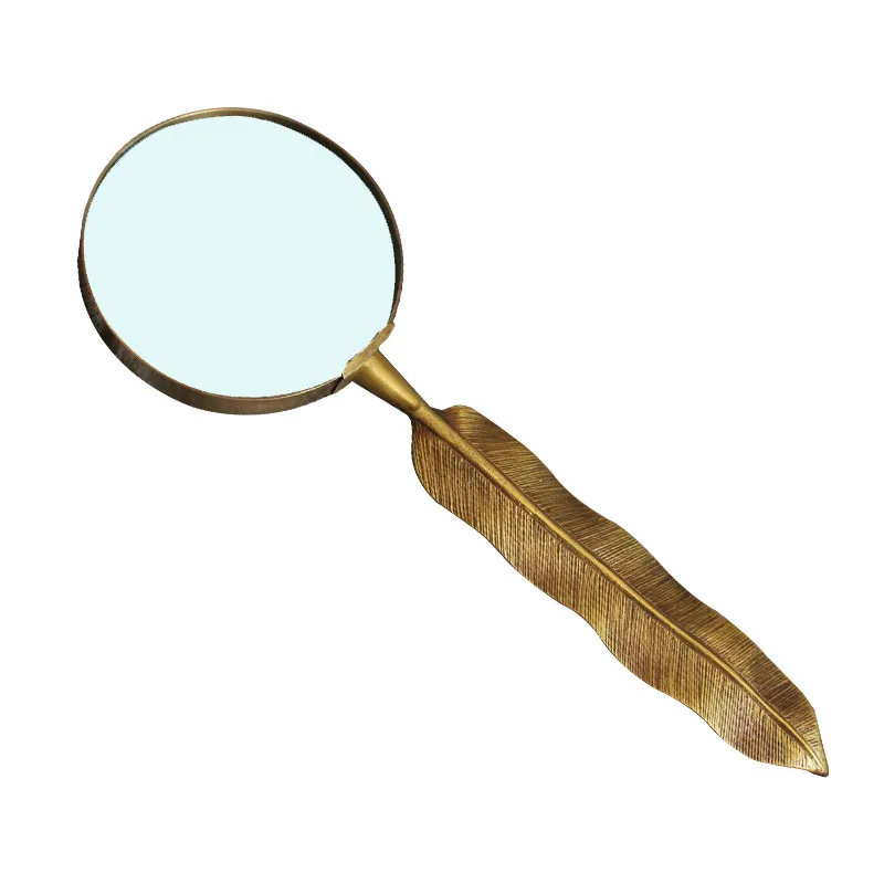 Handmade Brass Vintage Feather Handle Creative 10 Times Magnifying Glass Sample Ornament Decoration Antique Lucky Crafts