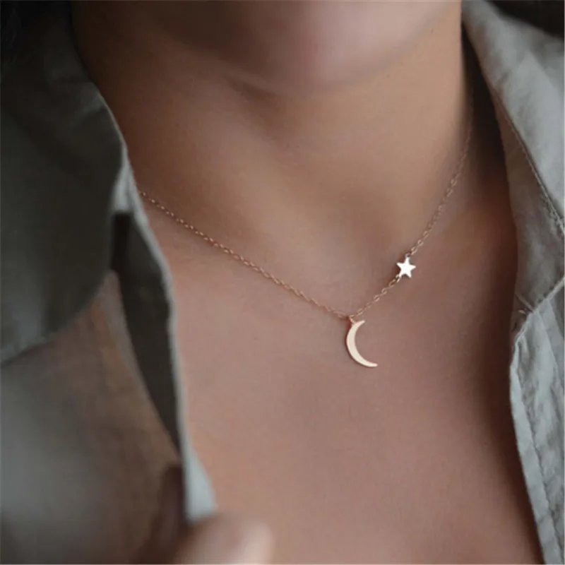 Collana con clavicola con ciondolo stella e luna per donna Collares di moda minimalista gioielli estivi per tutti i giorni Bijoux