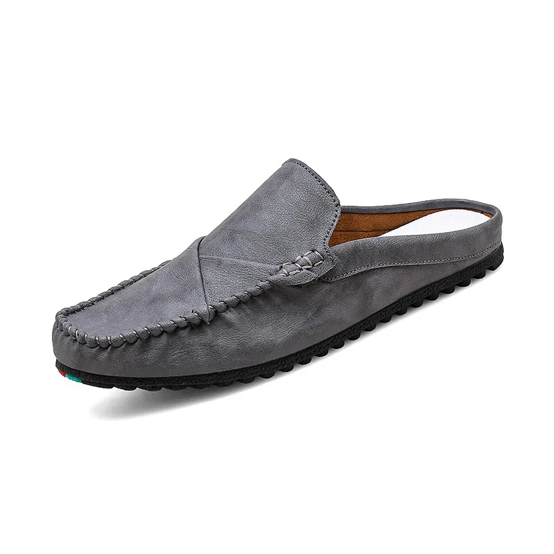 الصيف نصف أحذية للرجال البغال الفاخرة مصمم الانزلاق على الشقق الرجال أحذية قيادة عادية الجلود شبه السحب المتسكعون النعال 2025 #3