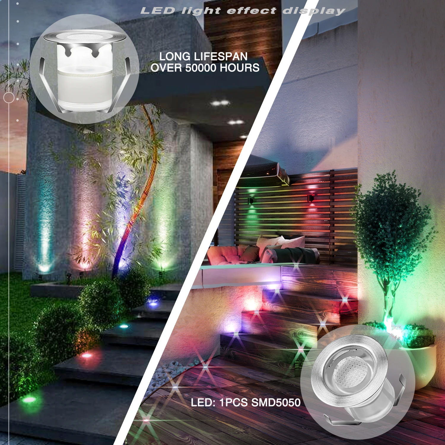 RGB LED WIFI Outdoor Recessed Deck Lights Kits IP67 Waterproof Inground Landscape Lighting Yard Pathway Stairs Patio Garden Lamp