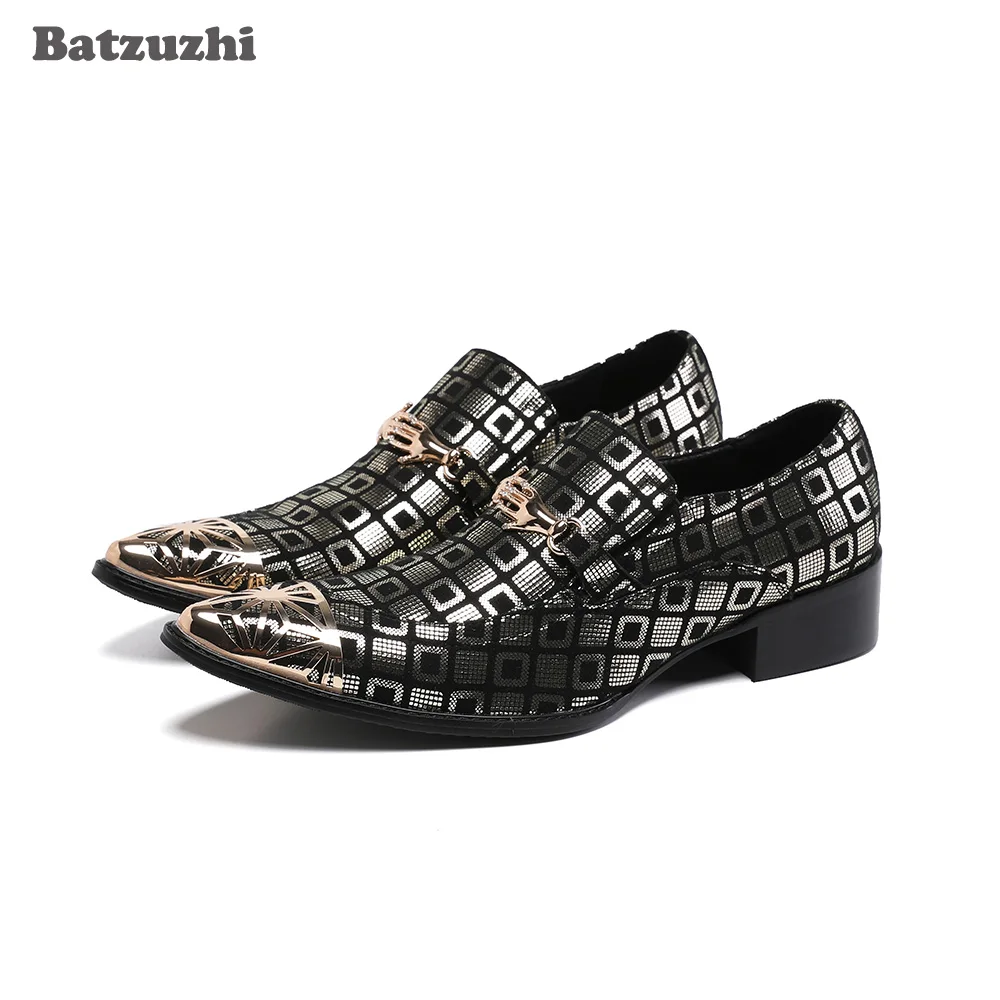 

Batzuzhi Luxury Handmade Men Shoes Pointed Metal Toe Leather Dress Shoes Men Formal Business/Party Chaussures Hommes, 38-46