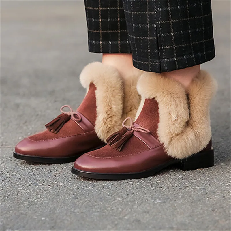 FEDONAS Fashion Women Genuine Leather Ankle Boots Butterfly-knot Casual Basic Shoes Woman New Autumn Winter Short Snow Boots