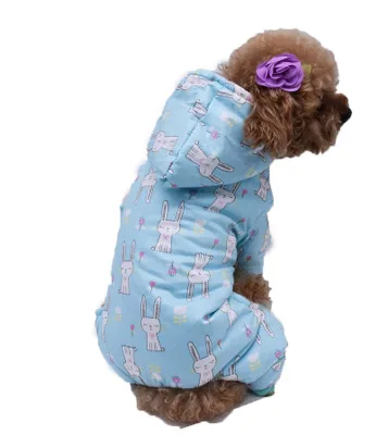 Transer Cute Rabbit Print Windproof Warm Dog Jumpsuit Pet Dog Hoody Coat Puppy Clothes Tracksuit Four Legs Winter Apparel