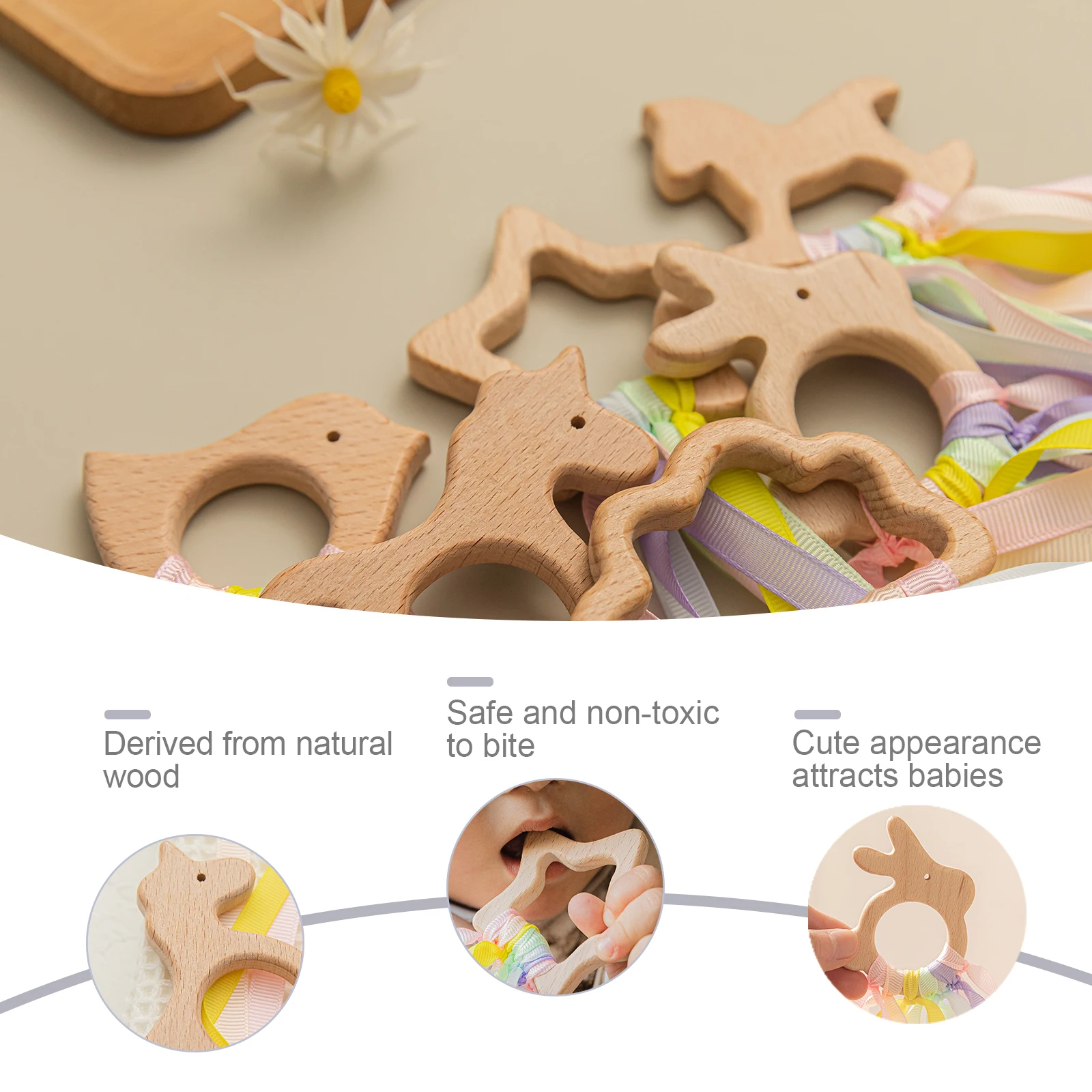 1Pc Baby Teething Hanging Toys Wooden Activity Gym Frame Stroller Hanging Pendants Toys Teether Ring Nursing Toys for Children