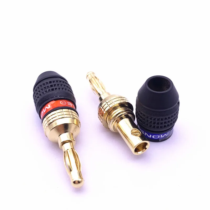 1Pair 4MM Banana Plug Monster 24K Gold Plated Pure Copper Speaker Adapter Screw Speaker Plugs Audio Connectors Plugs