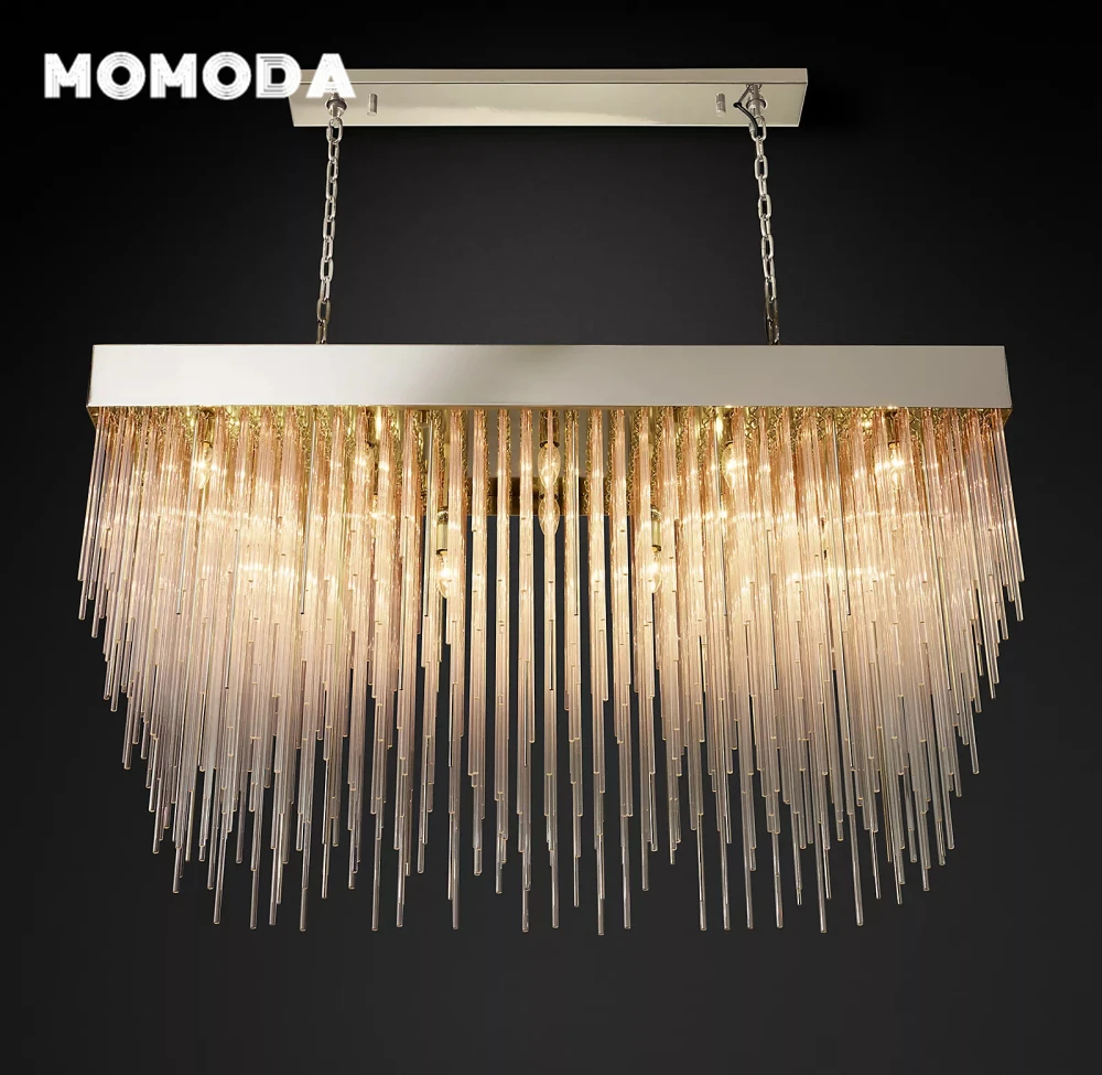 Modern Glass Chandelier LED Cascada Rectangular Chandeliers Decoration Dining Room Living Room Kitchen Island Hanging Lights