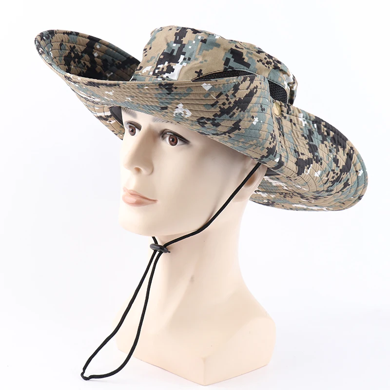 CAMOLAND UPF 50+ Sun Hats Men Long Wide Brim Bucket Hat Outdoor Camouflage Hiking Fishing Boonie Caps For Male Beach Hats